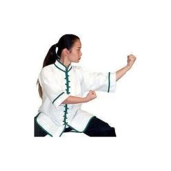 Tigerclaw Kung Fu Gi Top Uniform Shirt Youth Adult Size White Black With Green Or Red Trim Apparel